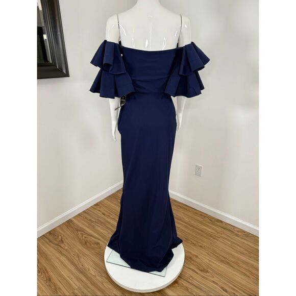 Chiara Boni La Petite Robe Womens Parvati Off-The-Shoulder Gown Blue Notte 8 - Picture 9 of 14